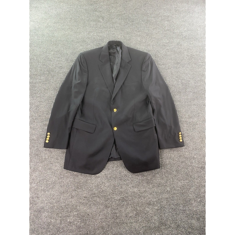 Jos A. Bank Blazer 40 L Blue Wool Golden Button Logo University Crest Signature